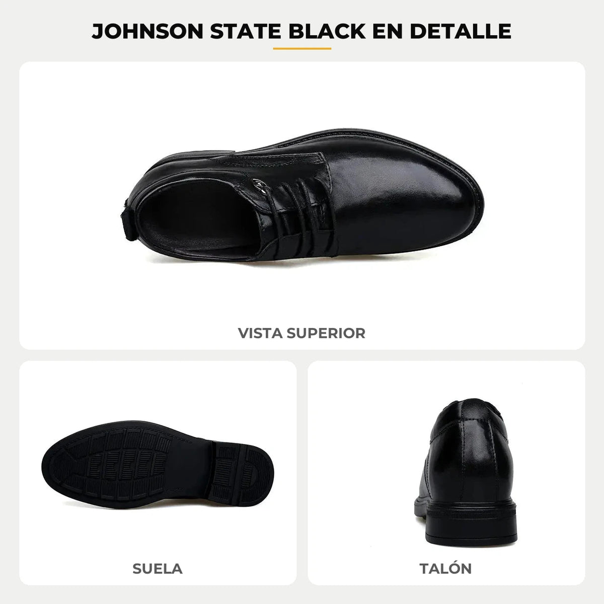 johnson state black en detalle: vista superior, suela y talón