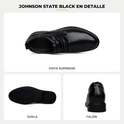 Johnson State Black en detalle: vista superior, suela y talón